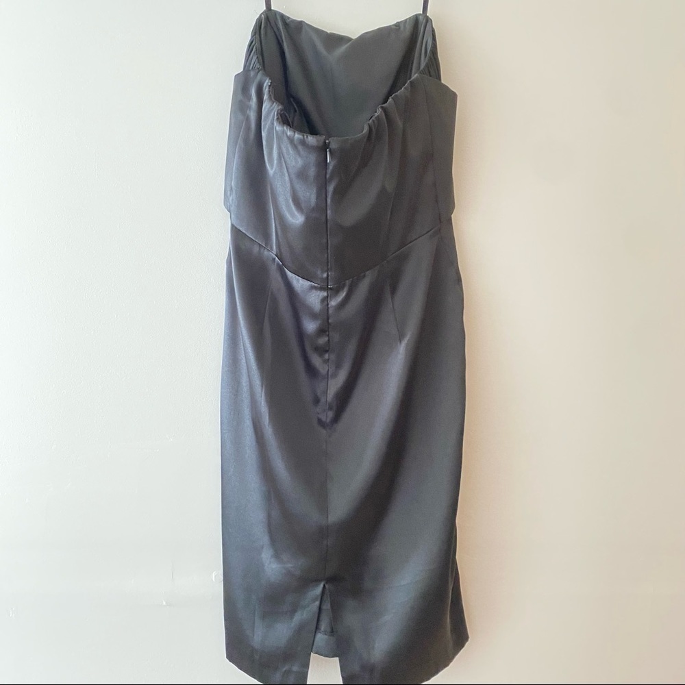 Vintage little black dress DeLaru Black strapless satin dress midi - Picture 8 of 8